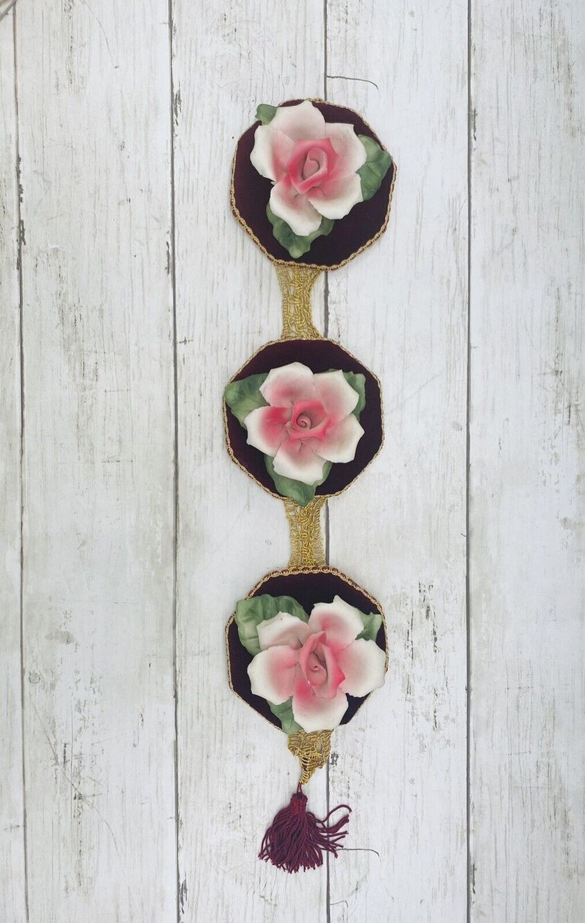 Capodimonte Italy Porcellane Mounted 3 Roses Wall Trestle Vintage Italian Decor